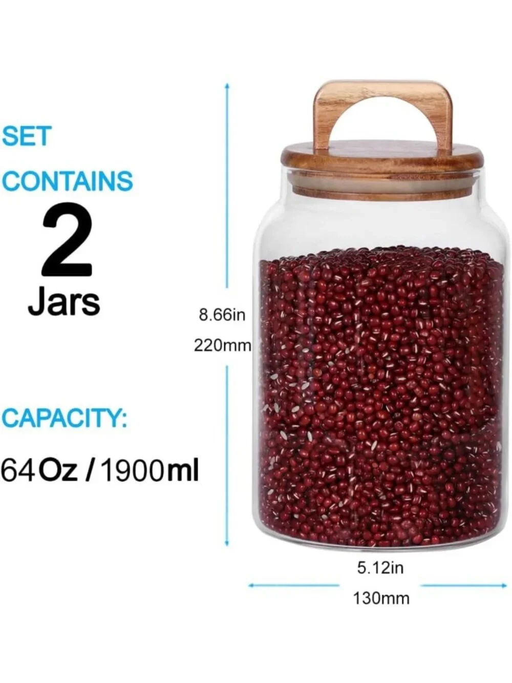 Airtight Glass Canister Set of 2 with Acacia Lids for Kitchen Storage - Food